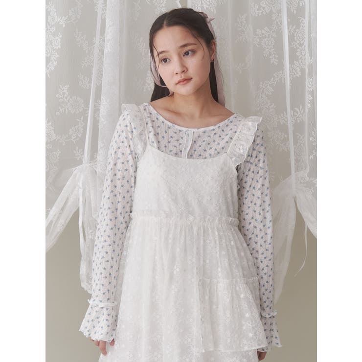 Merryjenny 新品タグ付き　フリル キャミソール ホワイト ドット柄 lacefrillキャミワンピース[品番：MKSW0061870]｜merry jenny