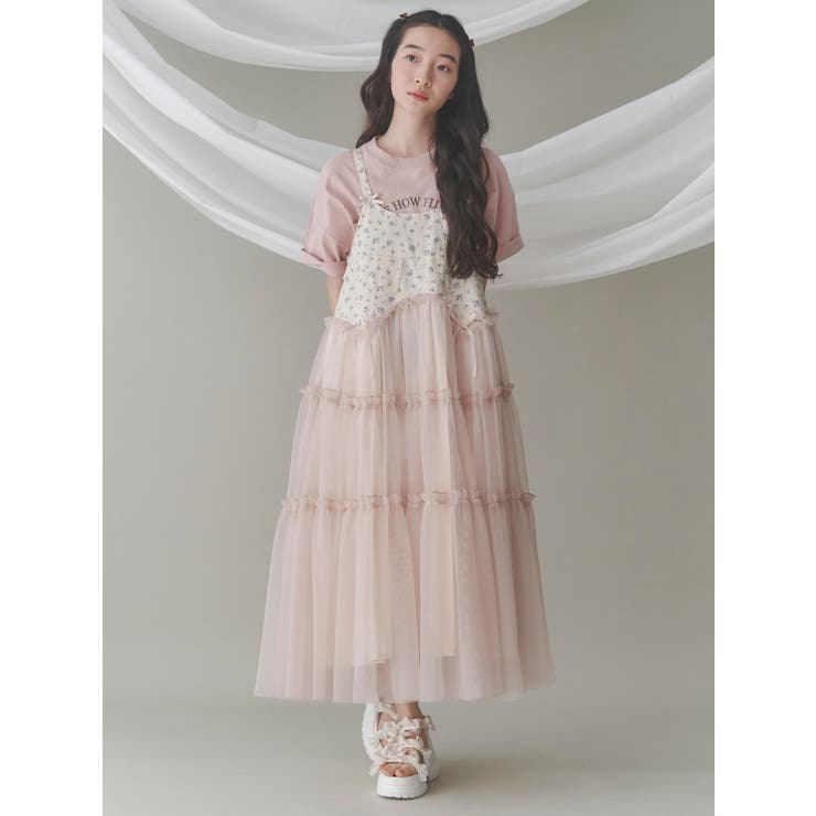 メリージェニー petit flower チュールキャミワンピース　ピンク petit flowerチュールキャミワンピース[品番：MKSW0061872