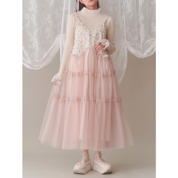 メリージェニー petit flower チュールキャミワンピース　ピンク petit flowerチュールキャミワンピース[品番：MKSW0061872