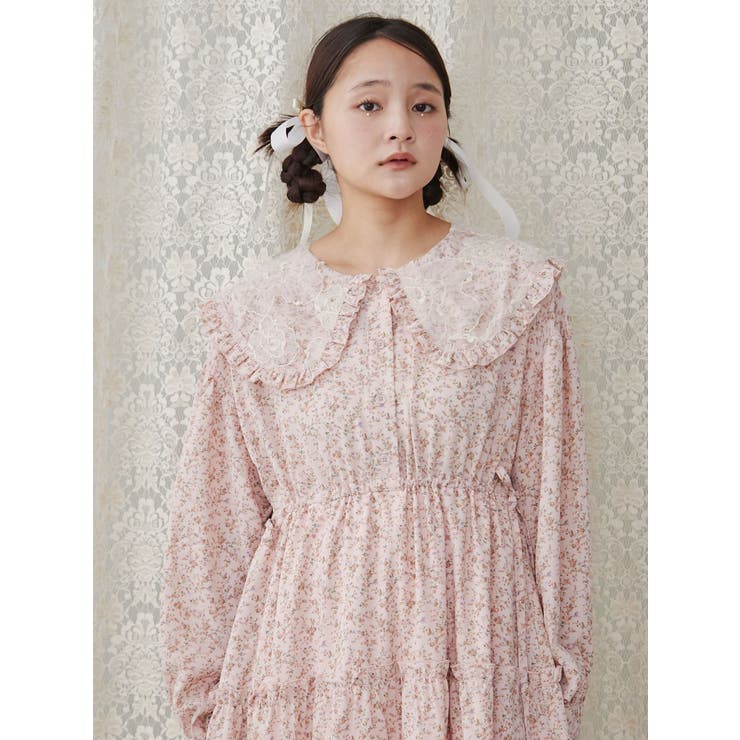 floralレースカラーワンピース[品番：MKSW0061440]｜merry jenny
