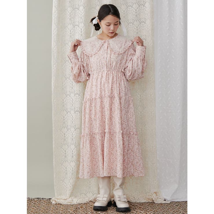 floralレースカラーワンピース[品番：MKSW0061440]｜merry jenny