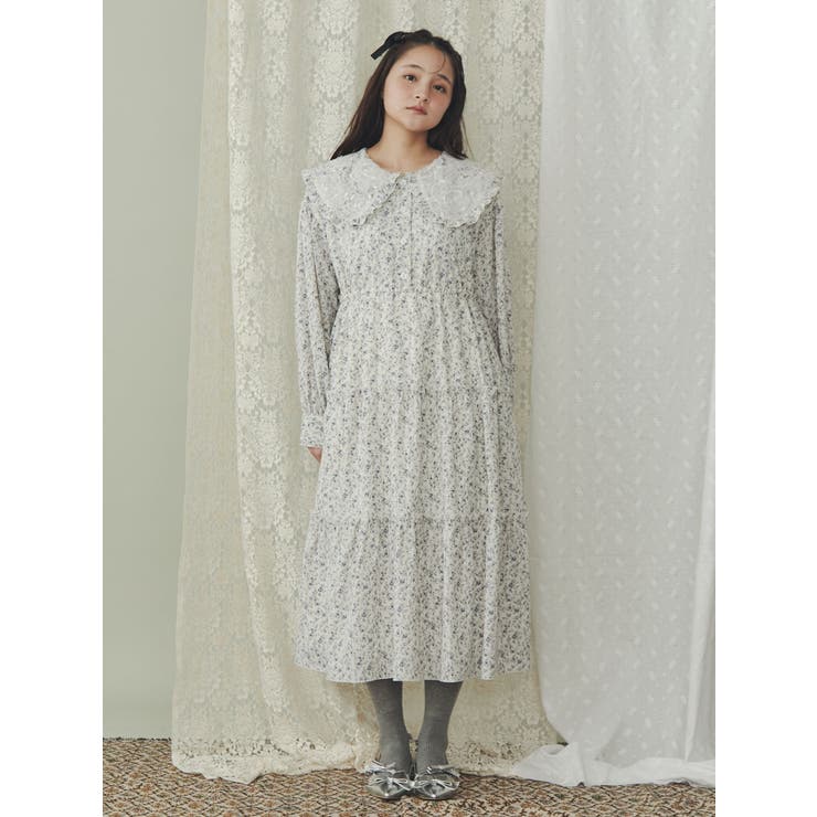 floralレースカラーワンピース[品番：MKSW0061440]｜merry jenny