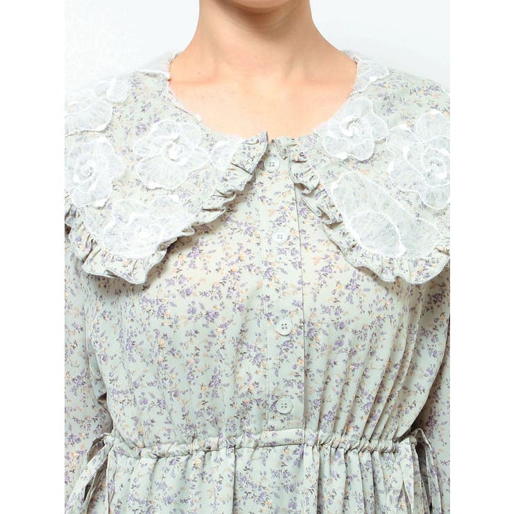 floralレースカラーワンピース[品番：MKSW0061440]｜merry jenny