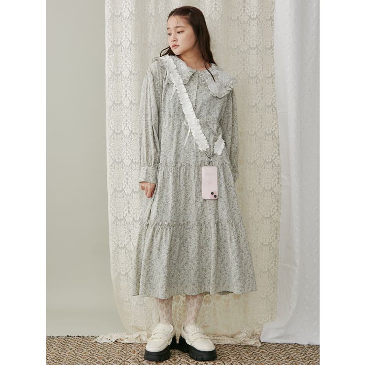 floralレースカラーワンピース[品番：MKSW0061440]｜merry jenny