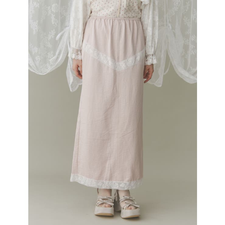 girlhoodレースコンビスカート　ブラック girlhoodレースコンビスカート[品番：MKSW0061883]｜merry jenny