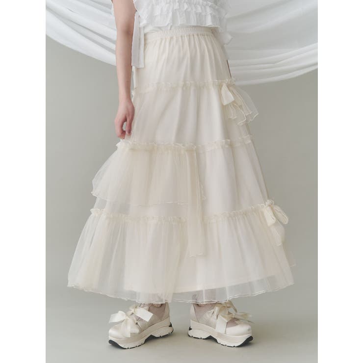 ランダムリボンチュールスカート[品番：MKSW0061441]｜merry