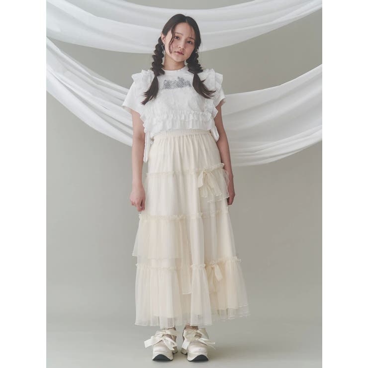 ランダムリボンチュールスカート[品番：MKSW0061441]｜merry jenny