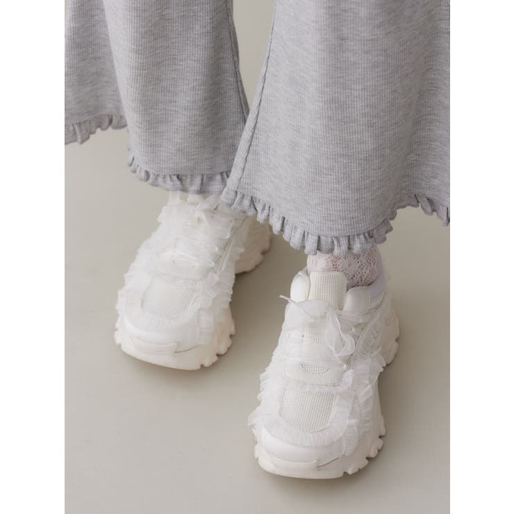 merryjenny フリルバンドスニーカー　クロス　厚底　白 frill frill スニーカー[品番：MKSW0064023]｜merry jenny