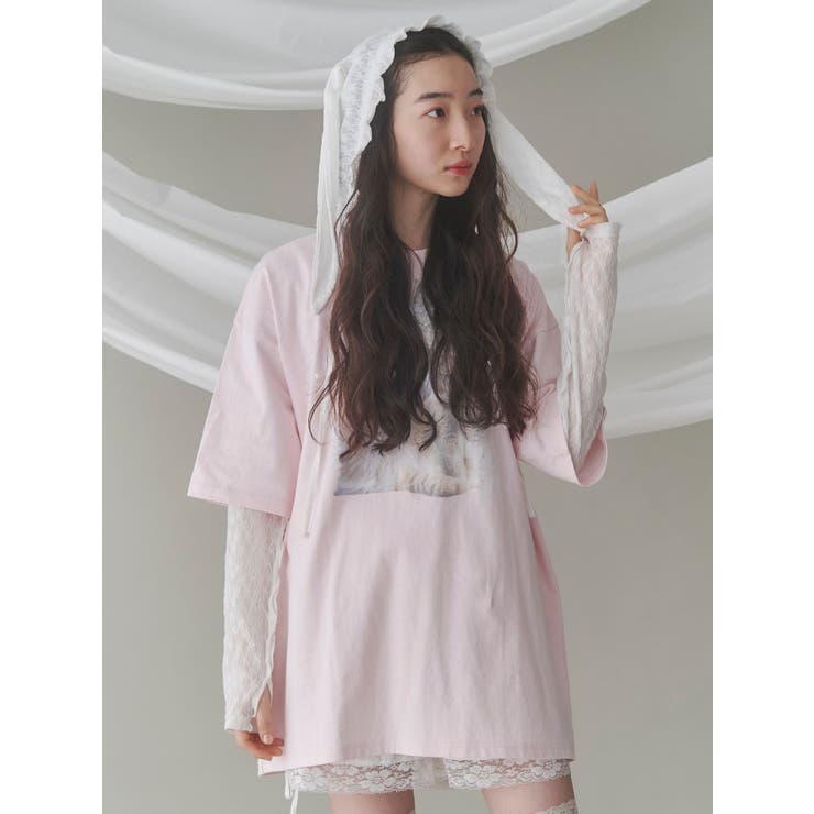 rabbitレースフードトップス[品番：MKSW0061895]｜merry jenny
