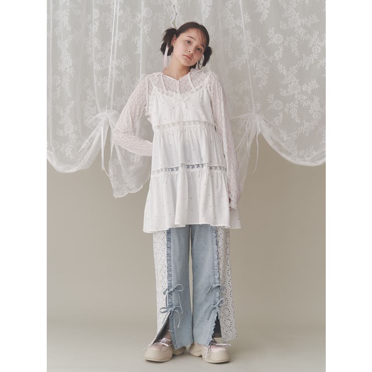 rabbitレースフードトップス[品番：MKSW0061895]｜merry jenny
