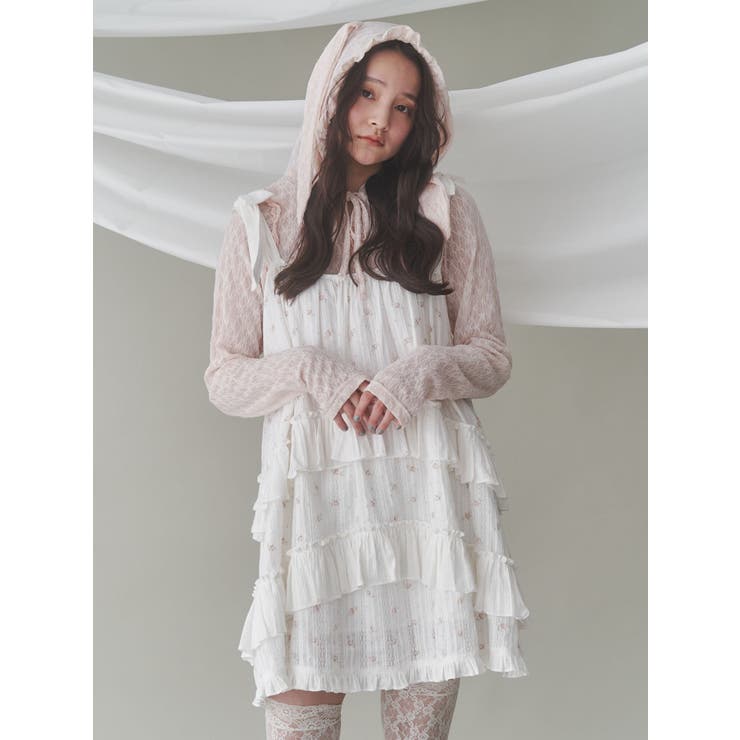 rabbitレースフードトップス[品番：MKSW0061895]｜merry jenny