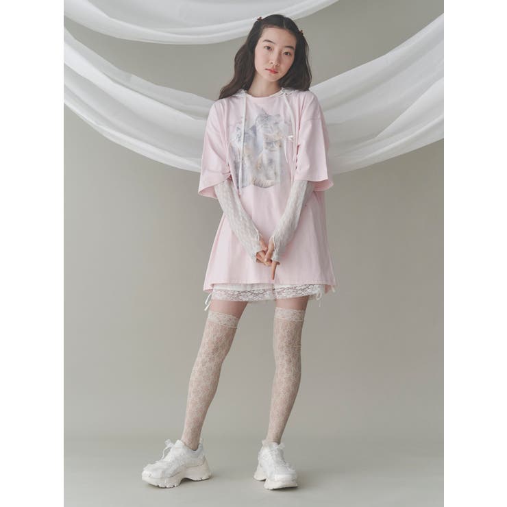 rabbitレースフードトップス[品番：MKSW0061895]｜merry jenny