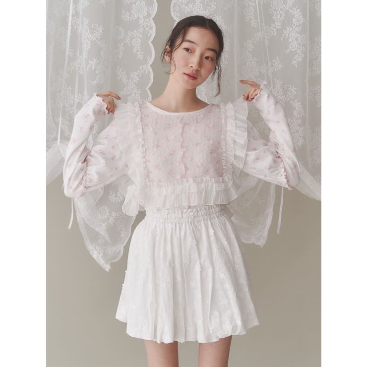 merry jenny flowerパフスリーブtops トップス flowerパフスリーブtops[品番：MKSW0062586]｜merry jenny