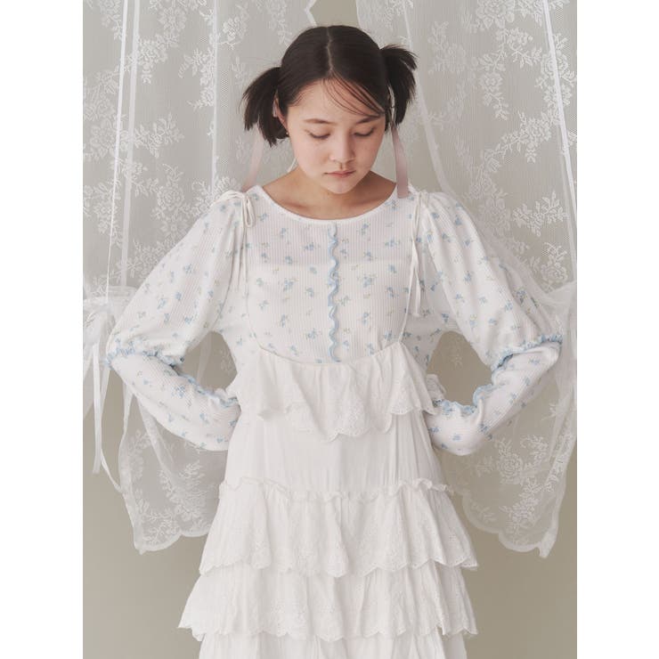 merry jenny flowerパフスリーブtops トップス flowerパフスリーブtops[品番：MKSW0062586]｜merry jenny