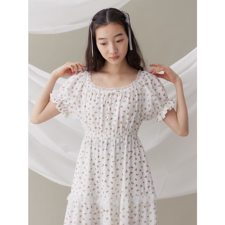 petit flowerパフワンピース[品番：MKSW0062990]｜merry jenny