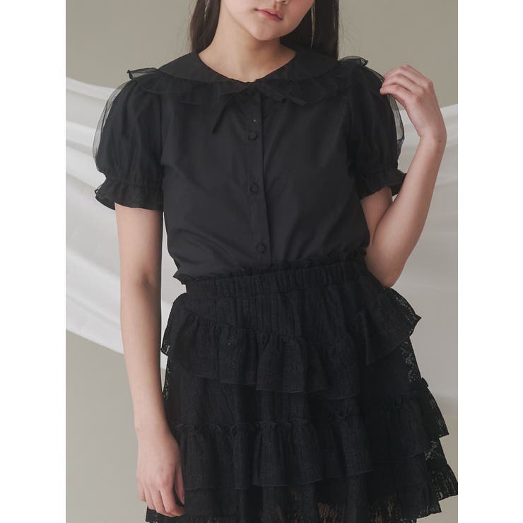 ブラック | チュールパフブラウス | merry jenny
