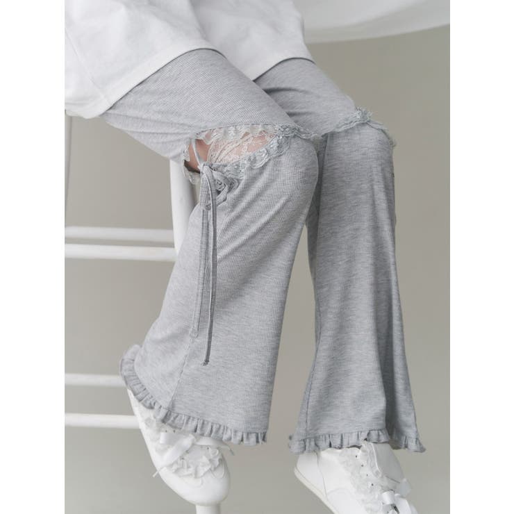 レースカットフリルリブパンツ[品番：MKSW0062993]｜merry jenny