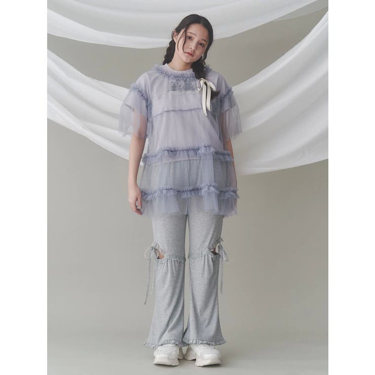 【タグあり】 merry jenny レースカットフリルリブパンツ グレー メリージェニー merry jenny レースカットフリルリブパンツ