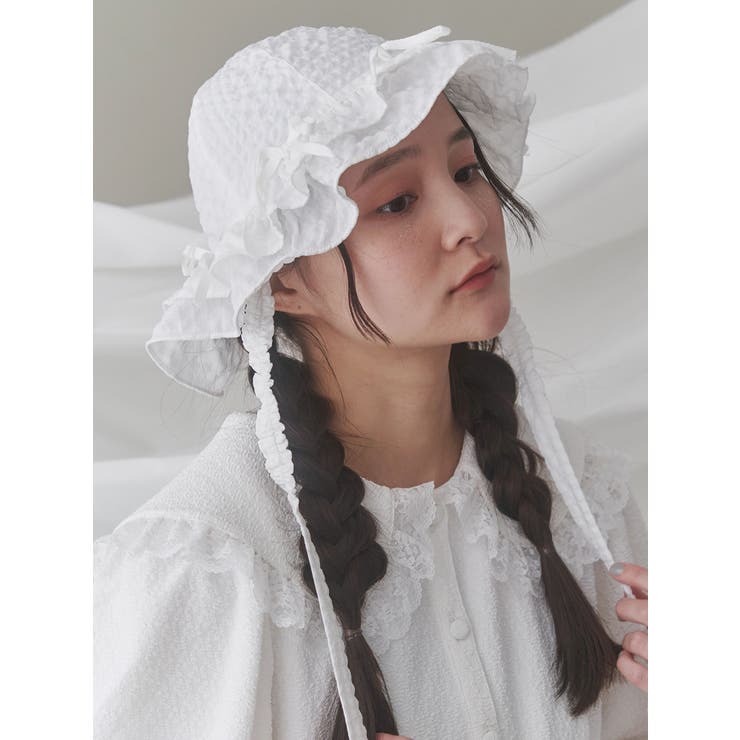 新品タグ付きmerryjenny 透かし編みフリルハットBlack フリーサイズ メリージェニー merry jenny 透かし編みフリルハット （ブラック