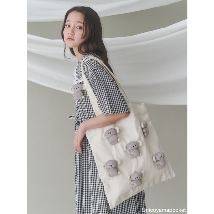 メリージェニーにこやまポッケおすわりコアラのぬいぐるみギンガムチェックワンピース にこやまポッケ】おすわりコアラのぬいぐるみギンガムチェック