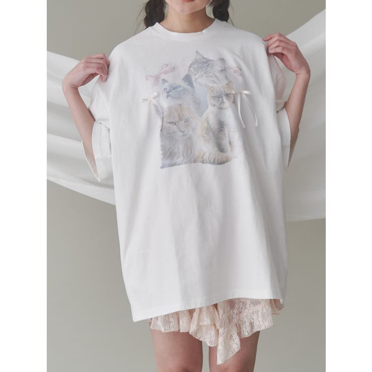 cat ribbon big tee[品番：MKSW0063000]｜merry jenny