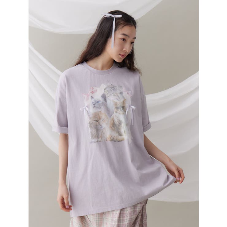 【CPGN】Cats Ribbon 半袖T 2色 CPGN STUDIO】Ribbon Cat Brush Knit 2色