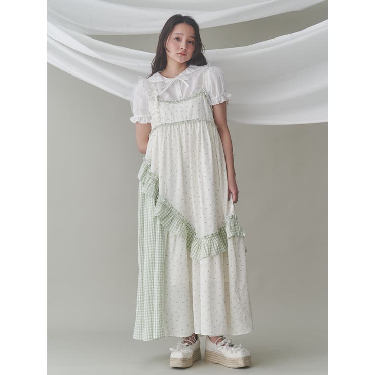 flower checkアシメワンピース[品番：MKSW0063402]｜merry jenny