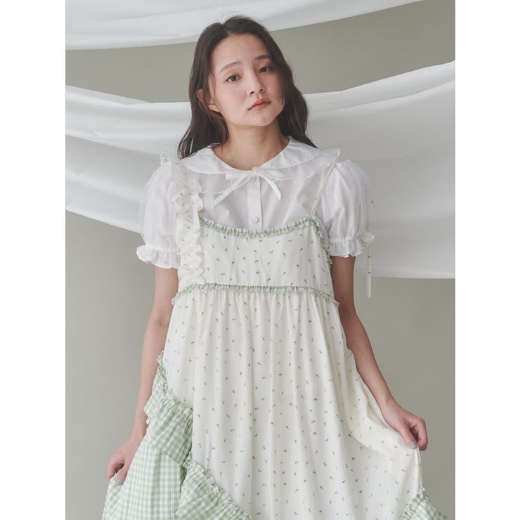 flower checkアシメワンピース[品番：MKSW0063402]｜merry jenny