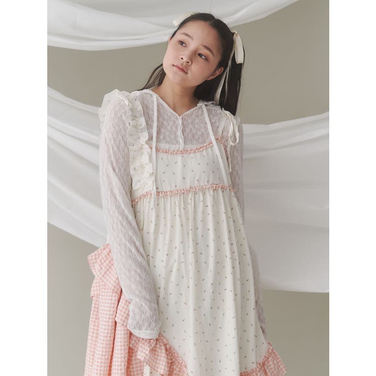 flower checkアシメワンピース[品番：MKSW0063402]｜merry jenny