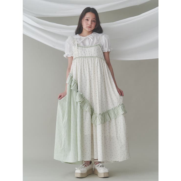 flower checkアシメワンピース[品番：MKSW0063402]｜merry jenny