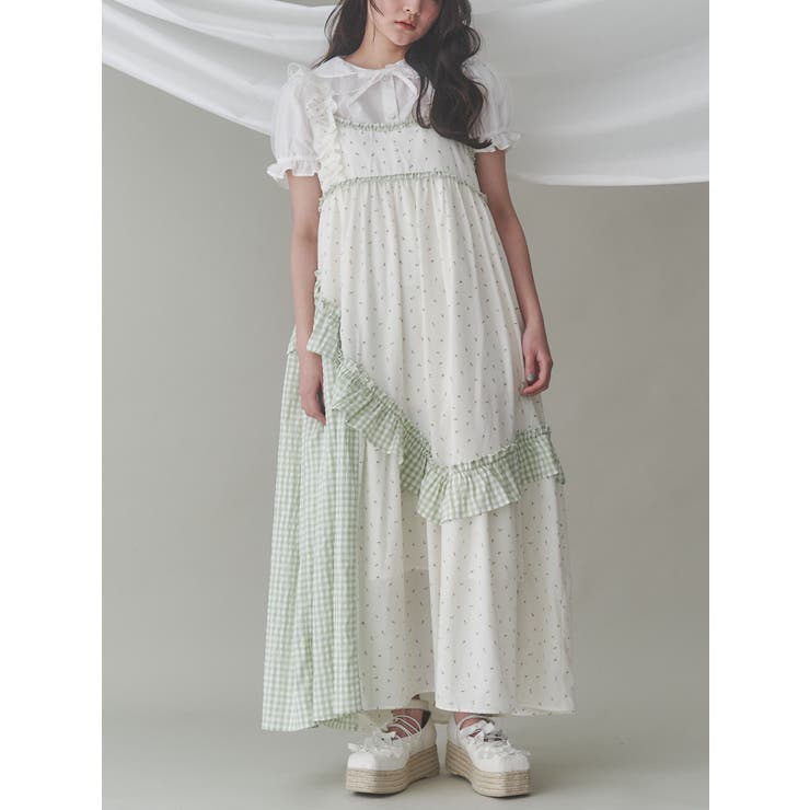 ワンピース LADY OF FLOWERS flower checkアシメワンピース[品番：MKSW0063402]｜merry jenny