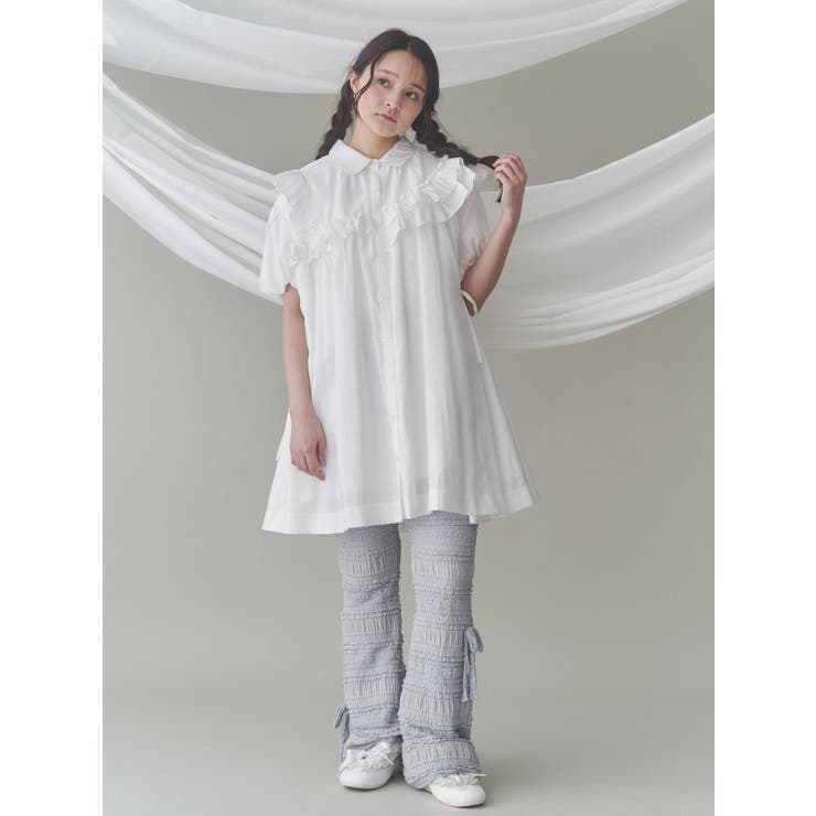 merry jenny / stripe frillfrill ワンピース BIG ribbon frillミニワンピース（ワンピース）｜merry jenny