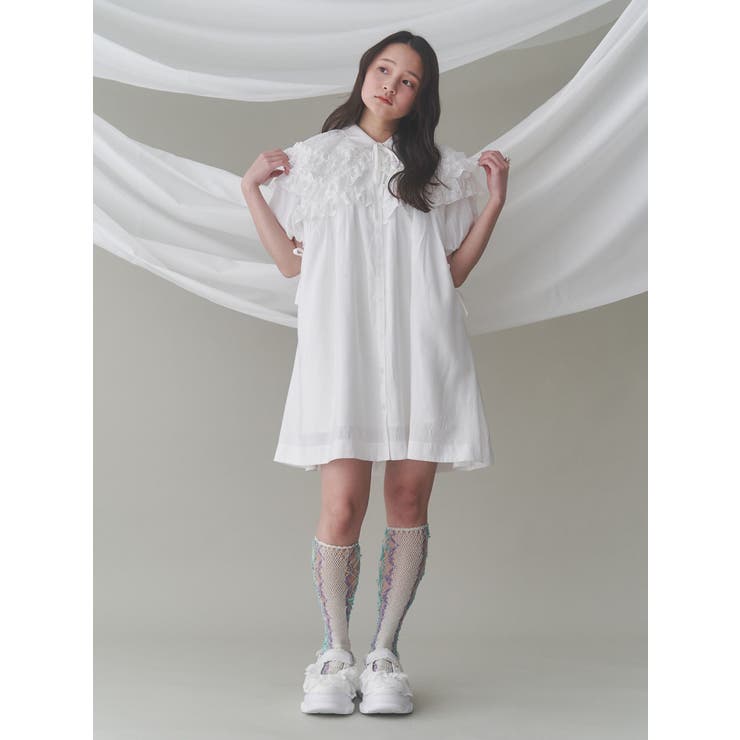 stripe frillfrill ワンピース[品番：MKSW0063403]｜merry jenny