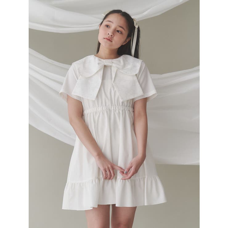 BIG ribbon frillミニワンピース[品番：MKSW0063426]｜merry jenny