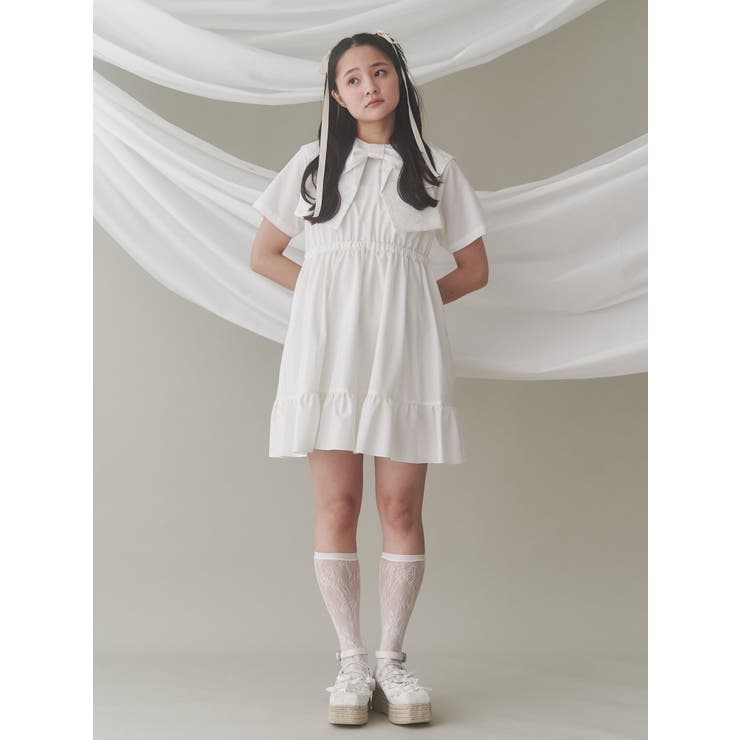 BIG ribbon frillミニワンピース[品番：MKSW0063426]｜merry jenny