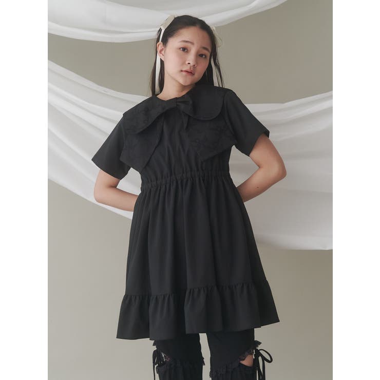 BIG ribbon frillミニワンピース[品番：MKSW0063426]｜merry jenny