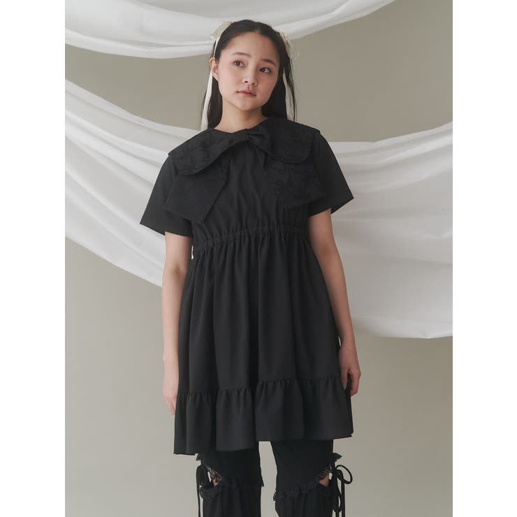 エムミーエメ Noir frill ribbon ｍini onepiece BIG ribbon frillミニワンピース[品番：MKSW0063426]｜merry jenny