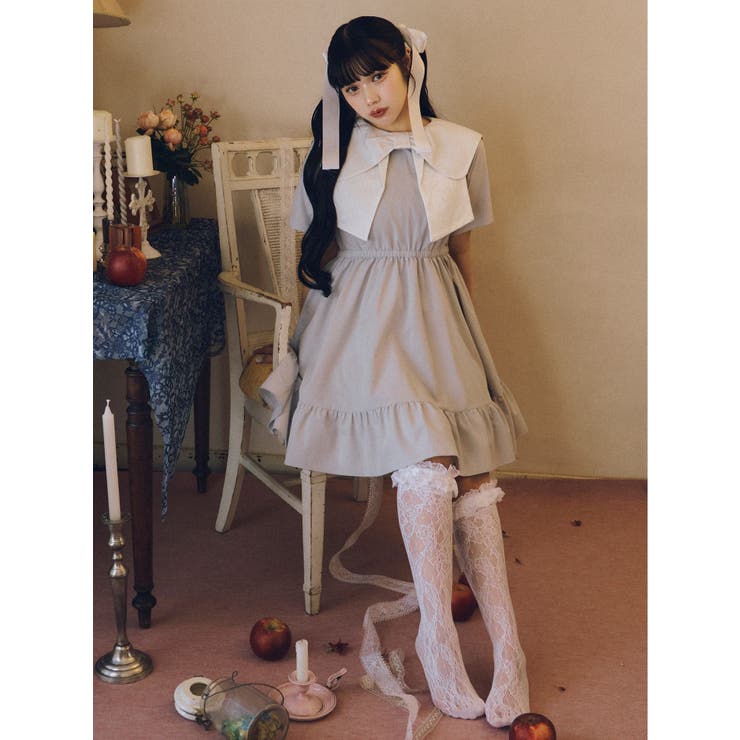 BIG ribbon frillミニワンピース[品番：MKSW0063426]｜merry jenny