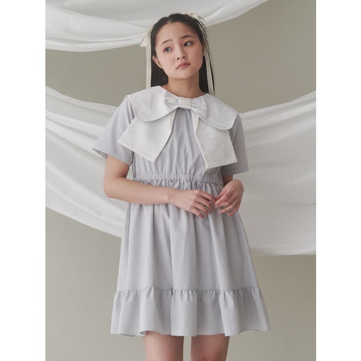 BIG ribbon frillミニワンピース[品番：MKSW0063426]｜merry jenny