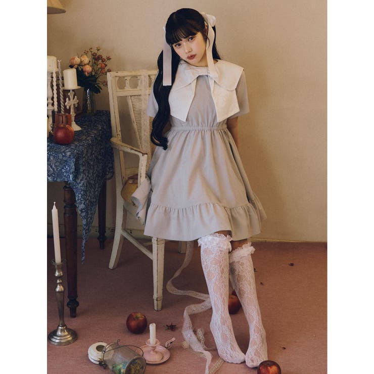 BIG ribbon frillミニワンピース[品番：MKSW0063426]｜merry jenny