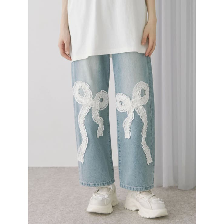 frill ribbonデニムパンツ[品番：MKSW0063428]｜merry jenny