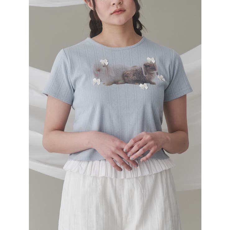 ブルー | ラビットribbon Tシャツ | merry jenny