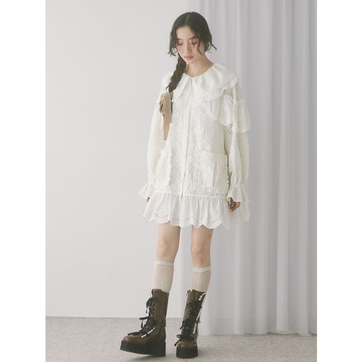 フリルフリルレースジャケット フリルフリルレースジャケット[品番：MKSW0065602]｜merry jenny