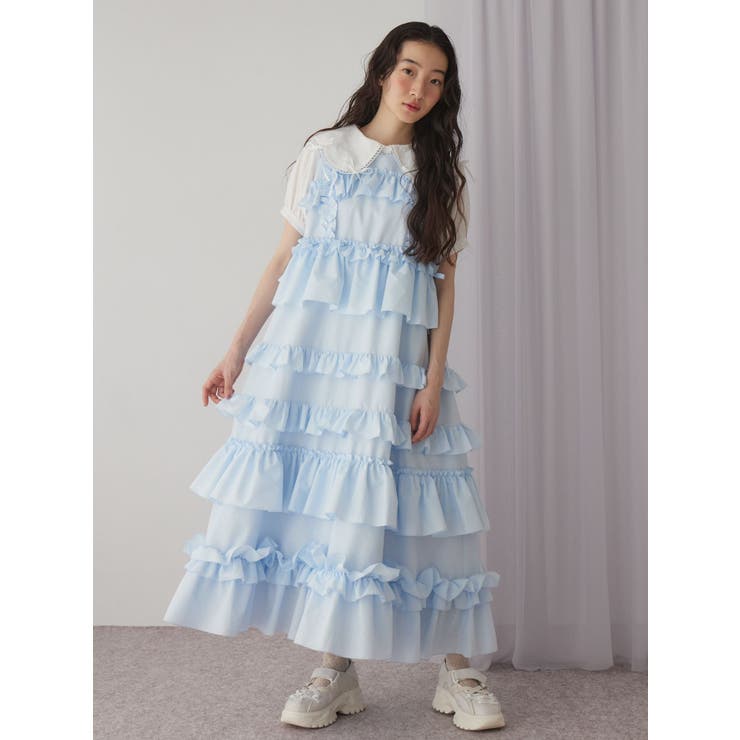 フリルティアードワンピース[品番：MKSW0064723]｜merry jenny