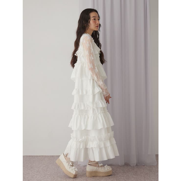 merry Jenny フリルティアードワンピース　アイスブルー merry jenny フリルbigカラーミモレワンピース（アイスブルー