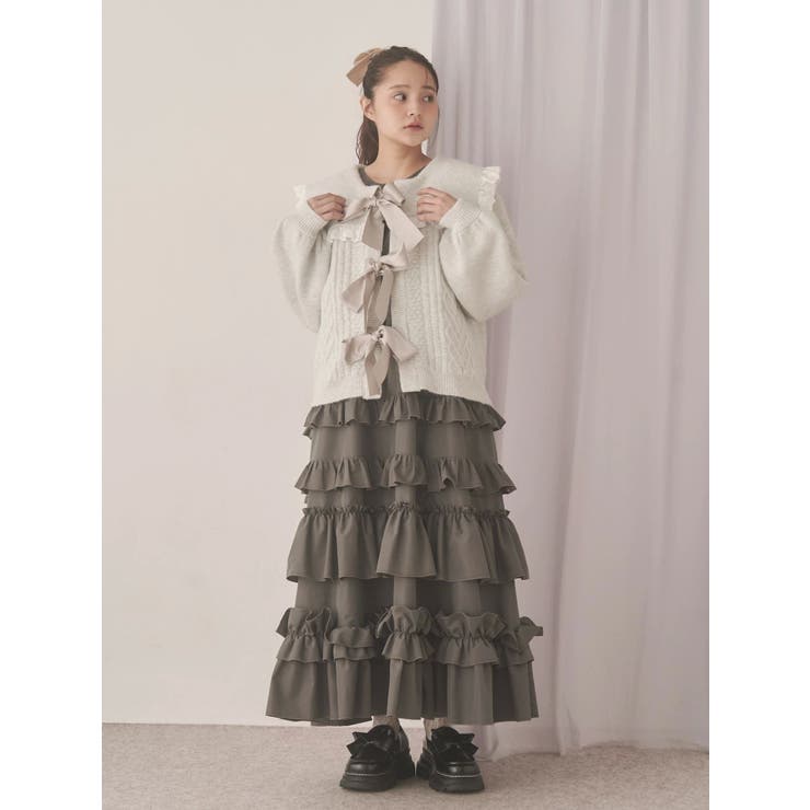 merruny メルニー　frill tiered cami ワンピース フリルティアードワンピース[品番：MKSW0064723]｜merry jenny