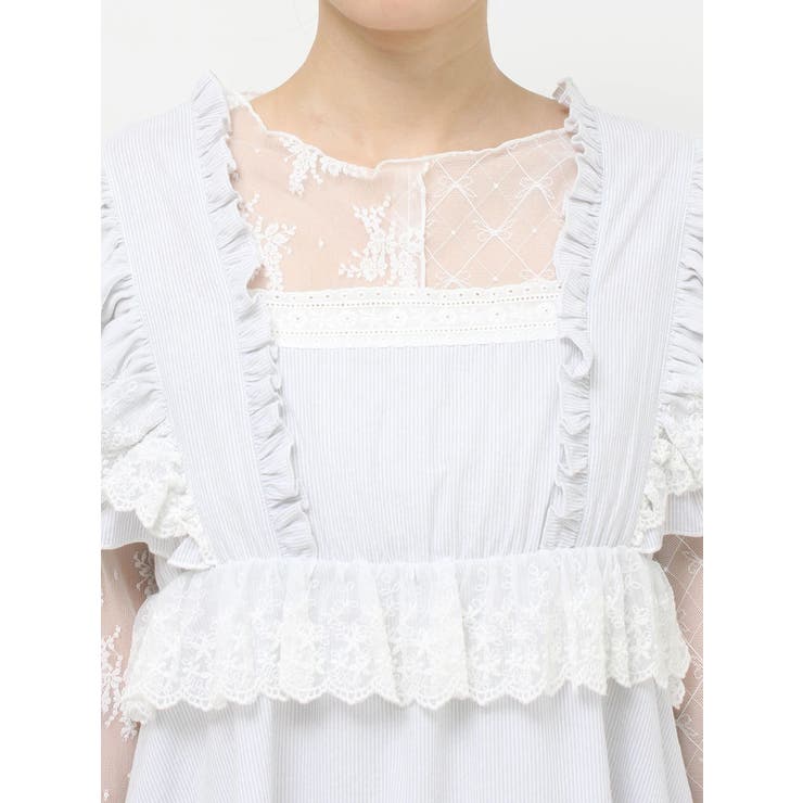 ストライプレースワンピース[品番：MKSW0064724]｜merry jenny