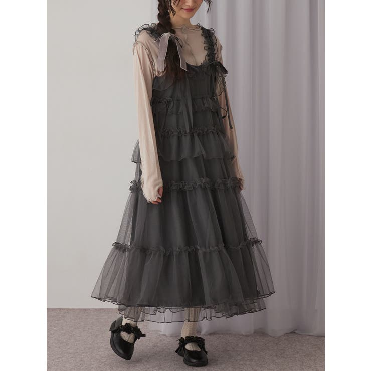 merry jenny フリルノースリーブロングワンピース merry jenny フリル付きノースリーブロングワンピース フリルスリーブ