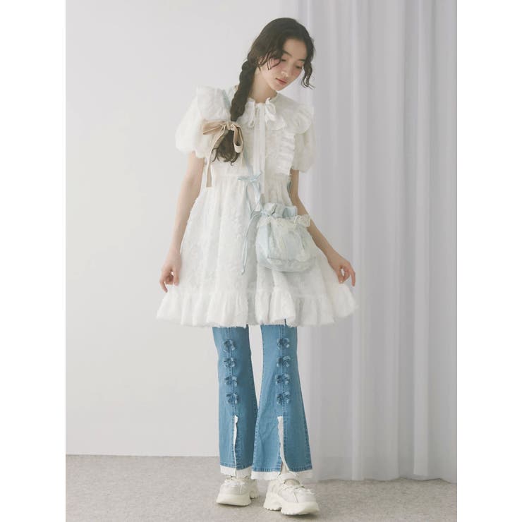 flowerジャガードミニワンピース[品番：MKSW0065069]｜merry jenny