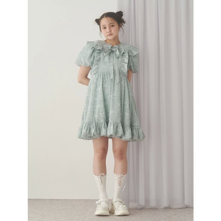 Merry jenny flowerジャガードミニワンピース merry jenny flowerジャガードパフミニワンピース（ブラック